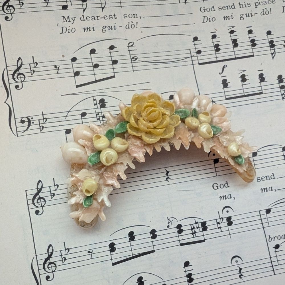 Floral Celluloid Shell Brooch